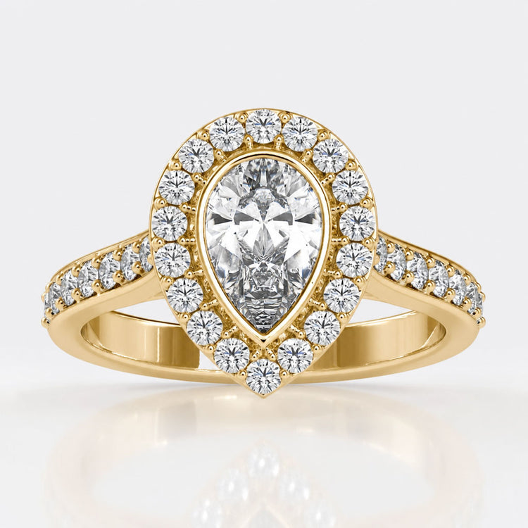 1.53 TCW Pear Cut Lovely Moissanite Halo Engagement Ring, Wedding Ring