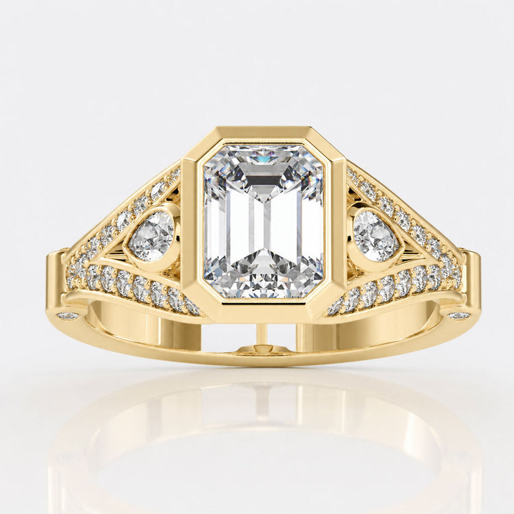 Unique 1.74 Emerald Cut Spilt Shank Moissanite Engagement Ring