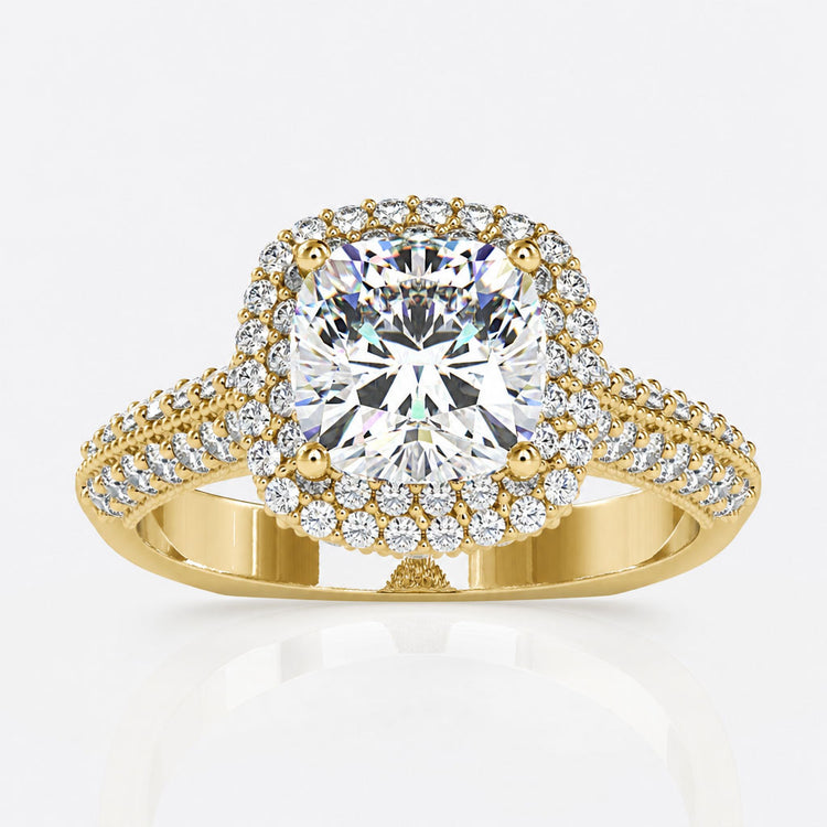 Cushion Engagement Ring With Double Row Pave