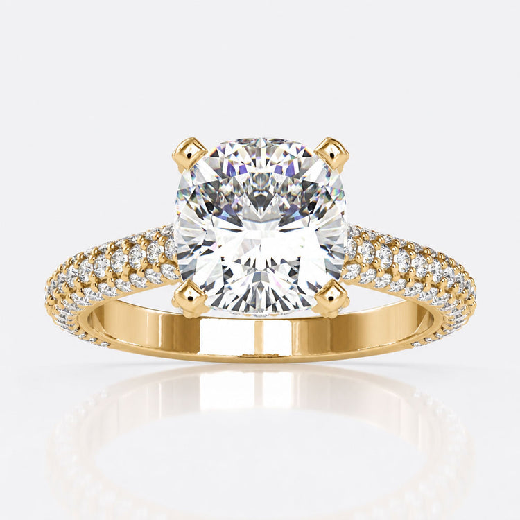 3 Row Pave Band Engagement Ring With Cushion Diamond