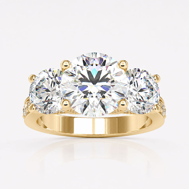 Round Cut Diamond Ring With Stunning Three Stone Setting