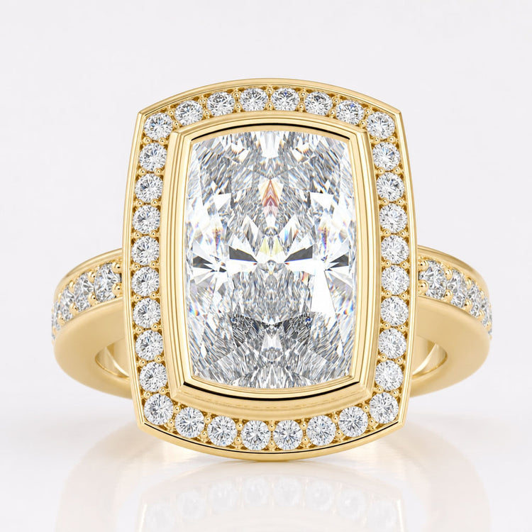 Elongated Cushion Cut Engagement Ring With Pave