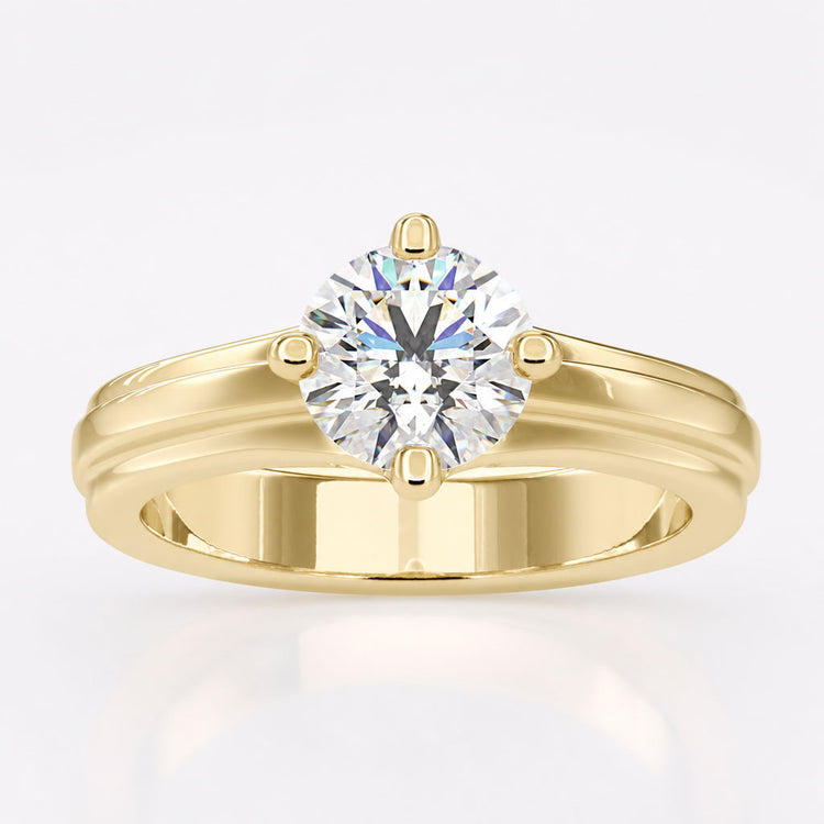Round Solitaire Ring with Elegant Compass Setting Design