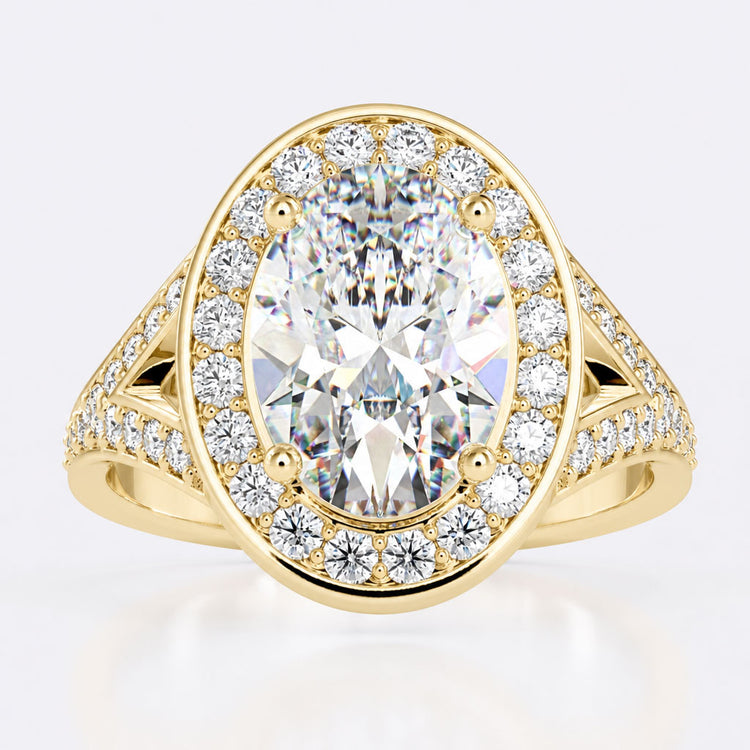 3.09 CT Oval Cut Split Shank Halo Moissanite Engagement Ring