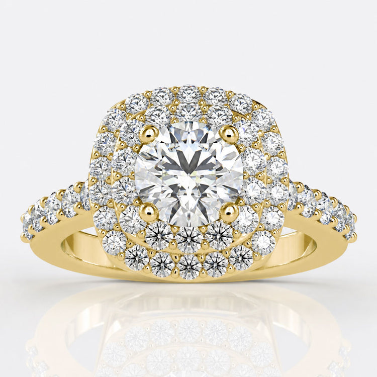 Round Brilliant Diamond Ring in Petite Double Halo Style