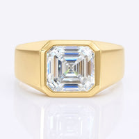 Classic Men's Solitaire Ring, 4.42 CT Asscher Cut Bezel Set Engagement Ring
