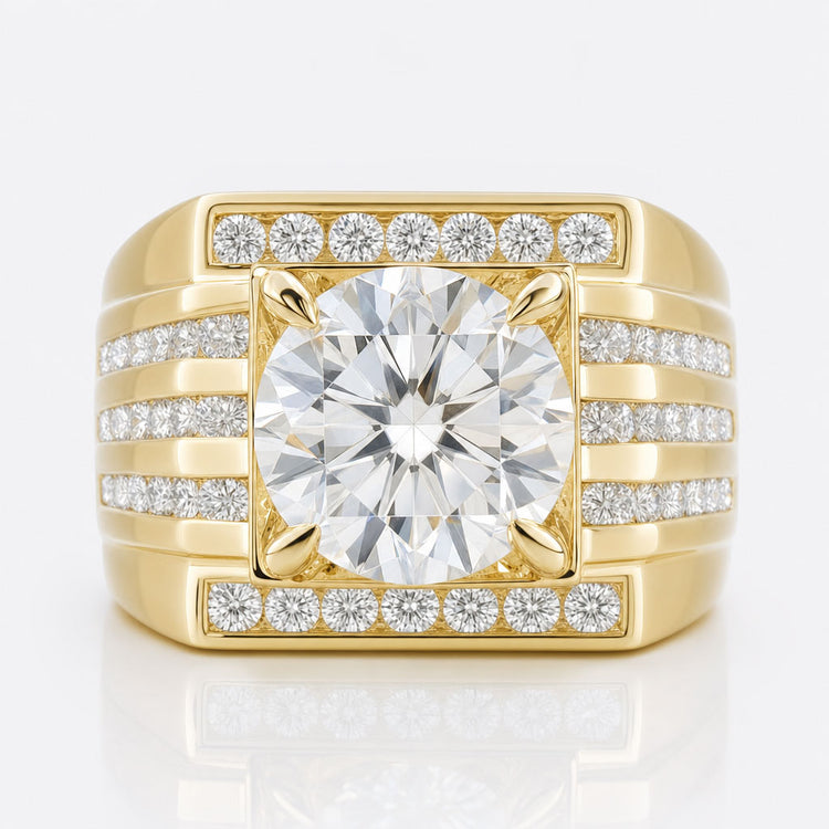 6.26 CT Round Moissanite Trio Channel Set Men's Engagement Ring
