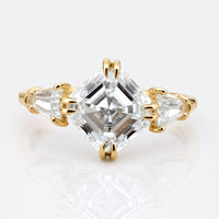 Vintage Style Wrap Pave 3.68 TW Asscher Cut Three Stone Moissanite Ring