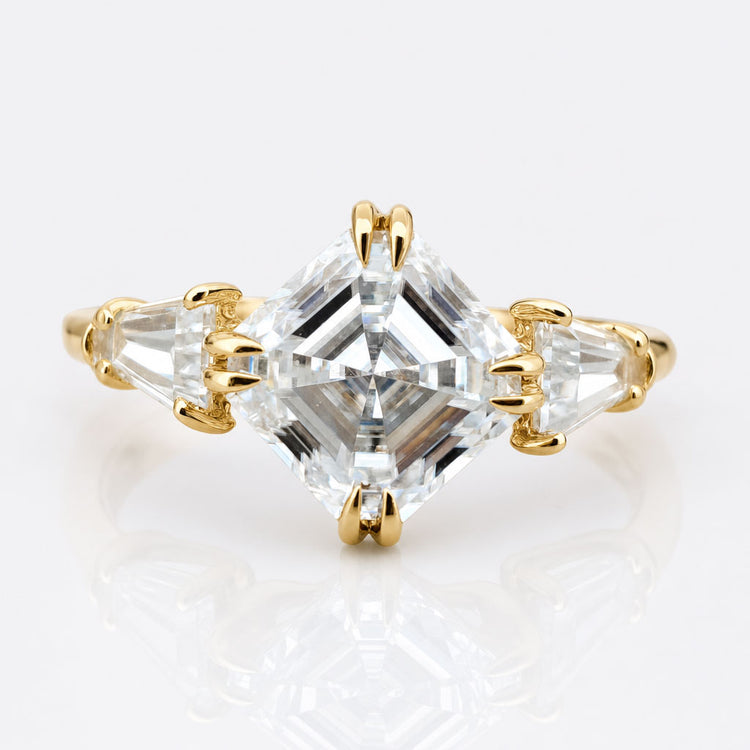 Vintage Style Wrap Pave 3.68 TW Asscher Cut Three Stone Moissanite Ring