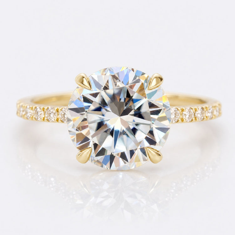 2.36 TW Round Brilliant Cut Pave Set Moissanite Engagement Ring