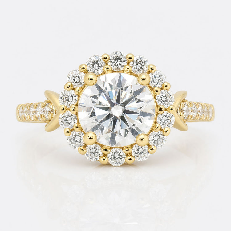 Round cut Moissanite Diamond Infinity Pave Halo Engagement Ring