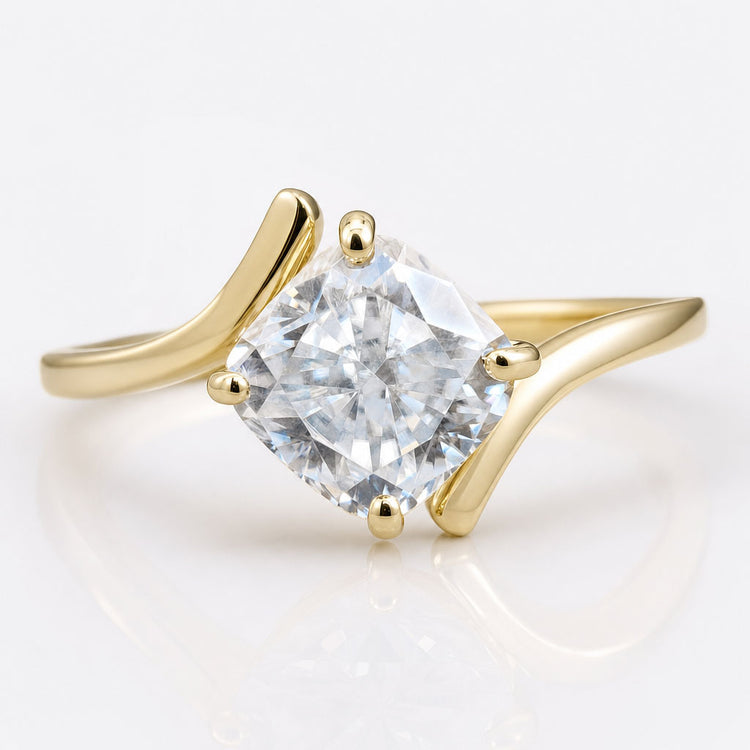 1.54 CT Cushion Cut Moissanite Diamond Bypass Set Moissanite Solitaire Ring