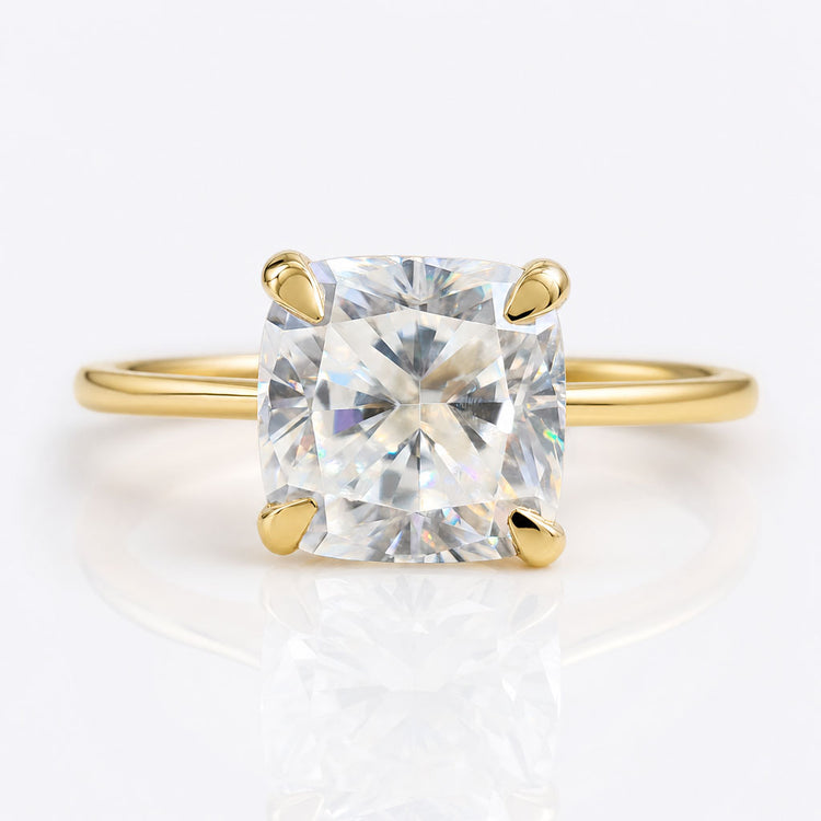 2.18 CT Cushion Cut Cathedral Set Moissanite Solitaire Ring