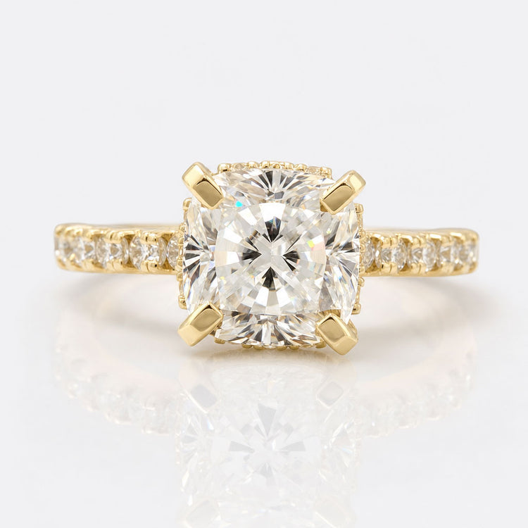 2.27 TCW Cushion Brilliant Cut Hidden Halo Pavé Moissanite Wedding Ring