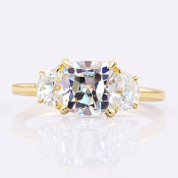 2.02 TCW Cushion OEC and Half-moon Three Stones Engagement Ring