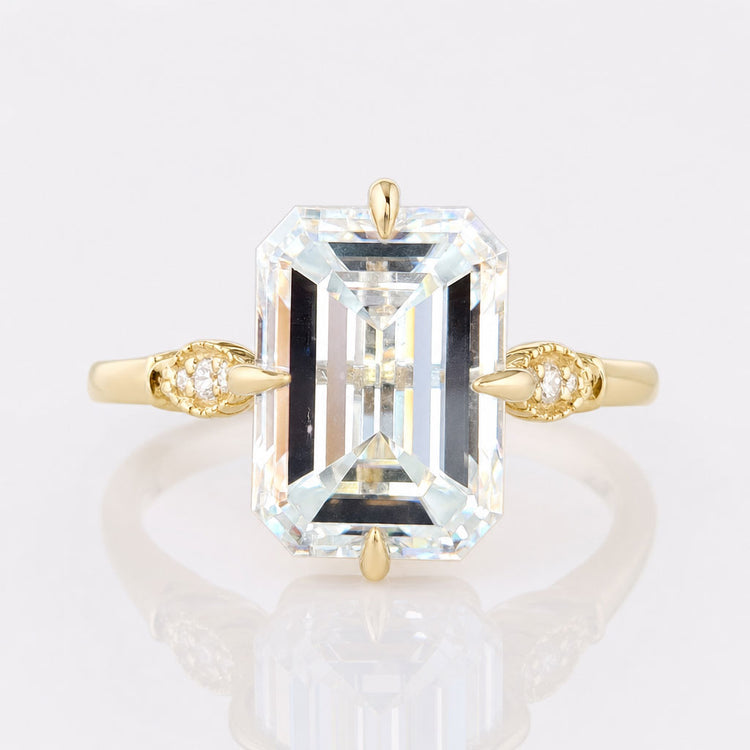 4.21 TCW Emerald Cut Antique Vintage Moissanite Engagement Ring