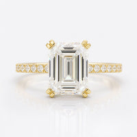 Amazing 2.35 TW Emerald Step Cut Pave Set Moissanite Wedding Ring