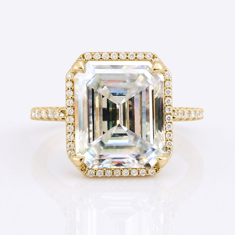 Emerald Cut Colourless Moissanite Pavé Halo Ring 5 CT