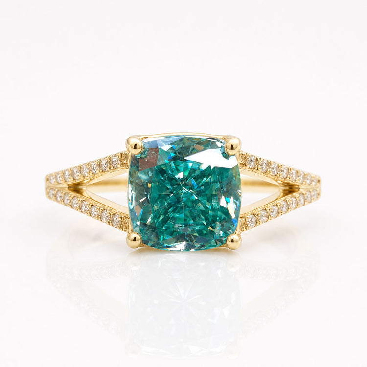 Classic Split Shank Cushion Cyan Blue Moissanite Engagement Ring