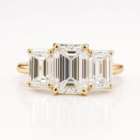 2.41 TW Emerald Step Cut Elegant Moissanite Three Stones Engagement Ring