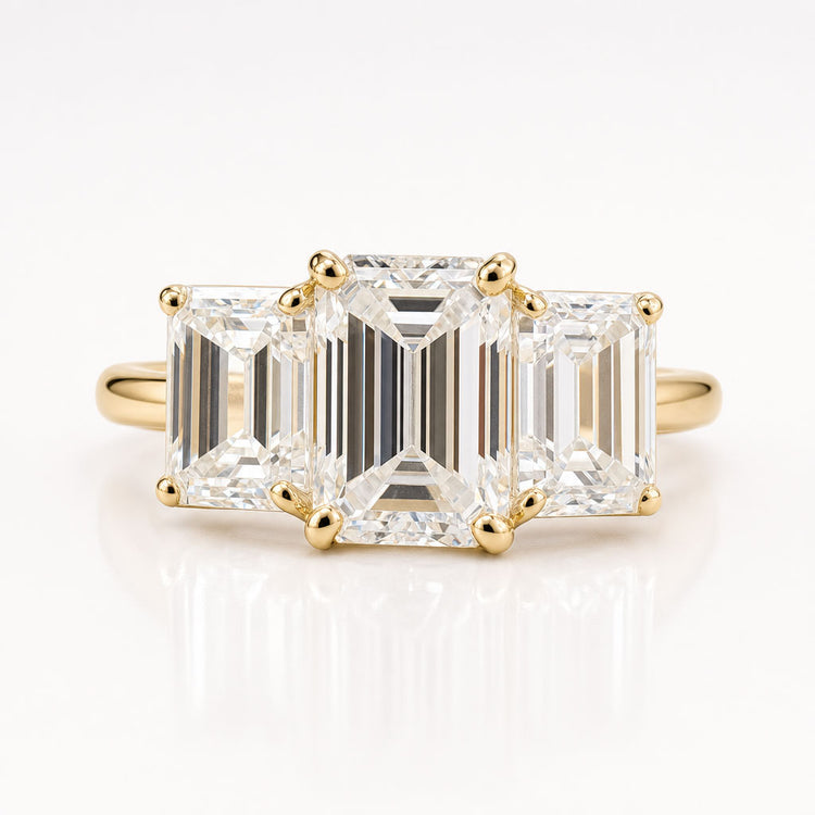 2.41 TW Emerald Step Cut Elegant Moissanite Three Stones Engagement Ring