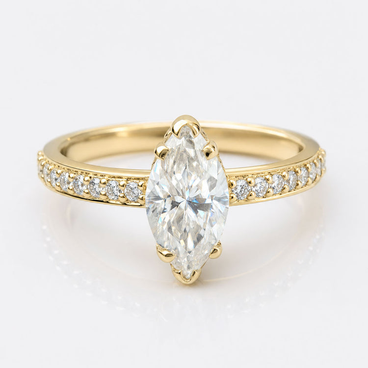 Pretty Hidden Halo Marquise Near Colorless Moissanite Engagement Ring