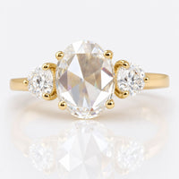 Oval Rose Cut Moissanite Vintage Three Stone Ring 2.3 CT