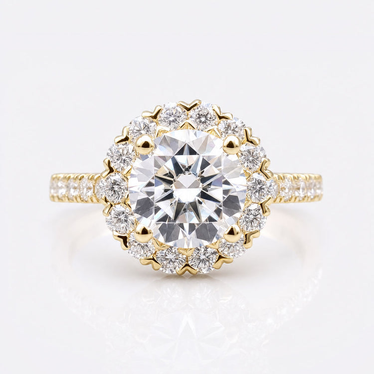 2.23 TCW Round Brilliant Cut Halo Pave Colorless Moissanite Engagement Ring
