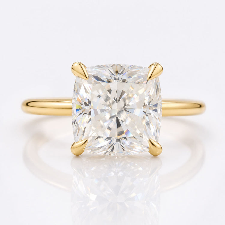 1.61 TW Cushion Cut Moissanite Hidden Halo Engagement Ring