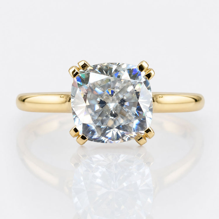 Cushion Cut Double Claw Prong Solitaire Moissanite Engagement Ring