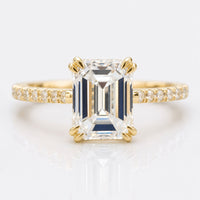 Emerald Cut Moissanite Hidden Halo Double Claw Prong Ring 2.8 CT