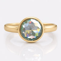 Round Rose Cut Moissanite Diamond Bezel Set Two Tone Engagement Ring