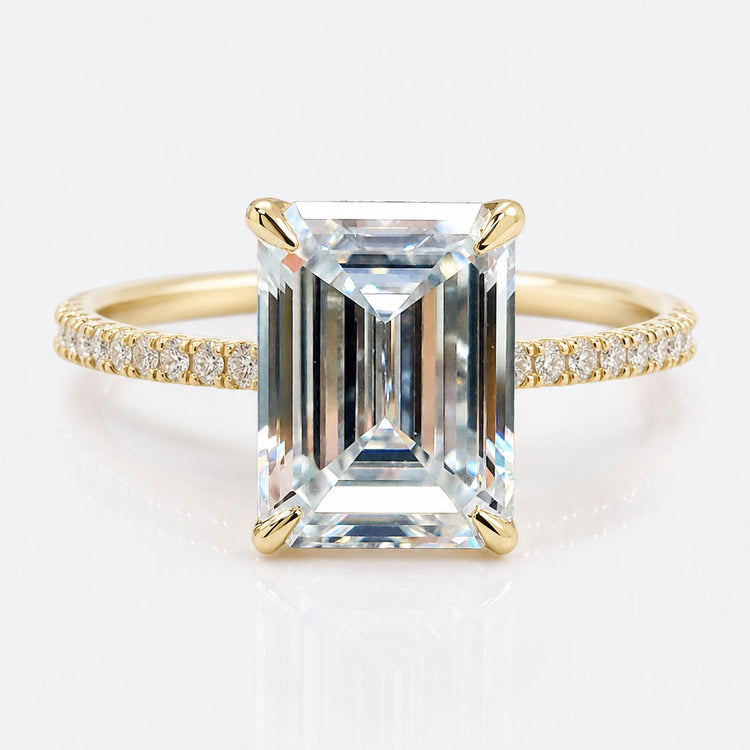 Emerald Cut Colourless Moissanite Pavé Hidden Halo Ring 2.9 CT