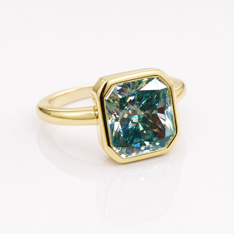 4.51 CT Radiant Cyan Blue Bezel Set Moissanite Engagement Ring