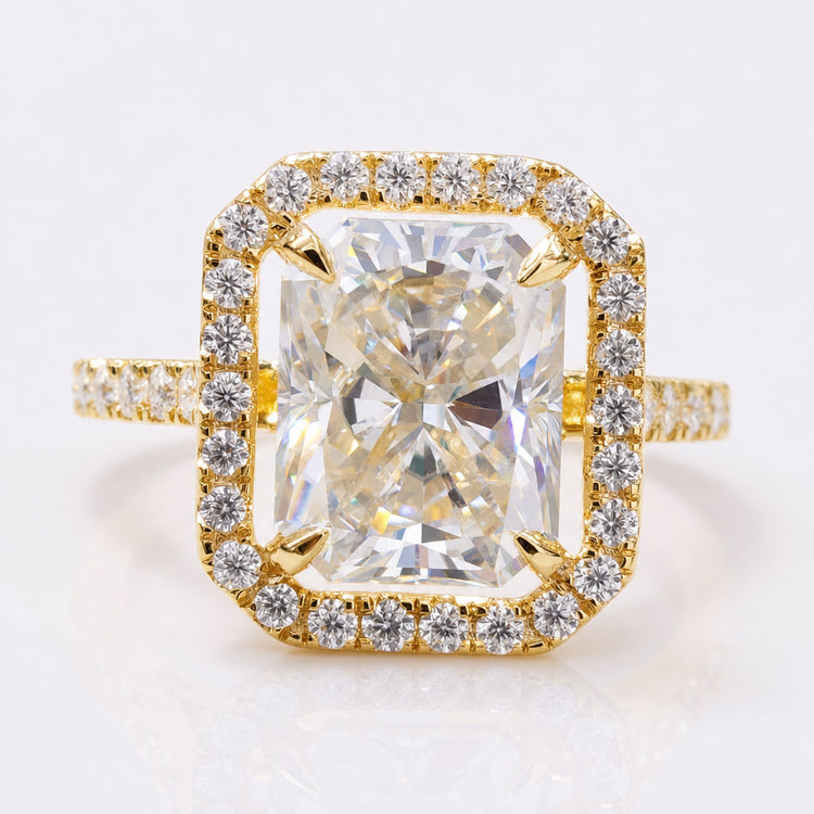 3.53 CT Radiant Pave Halo and Shank Moissanite Engagement Ring