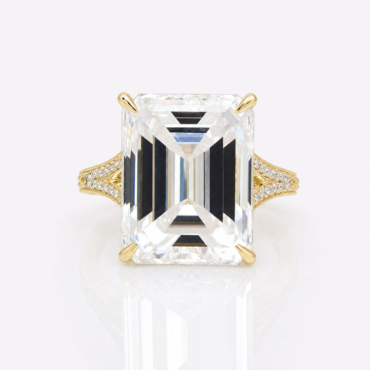 11.60 TCW Emerald Cut Classic Split Shank Moissanite Engagement Ring