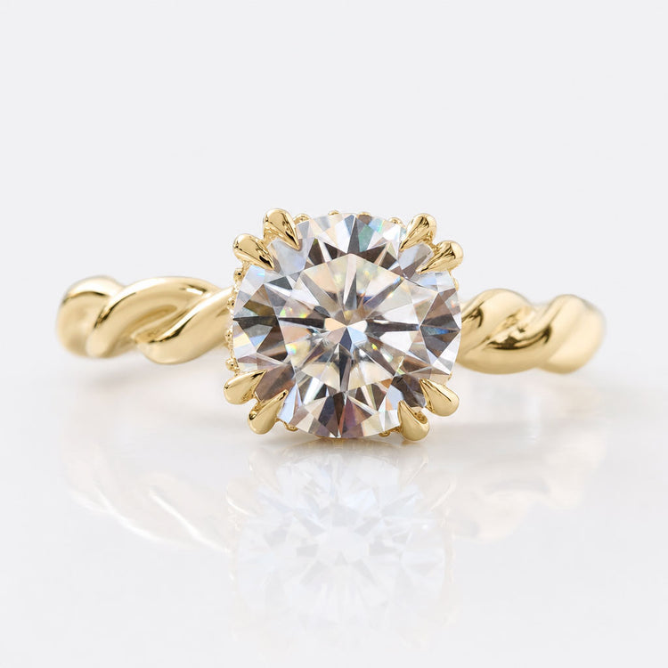 Twisted Rope Pave Hidden Halo Round Moissanite Engagement Ring