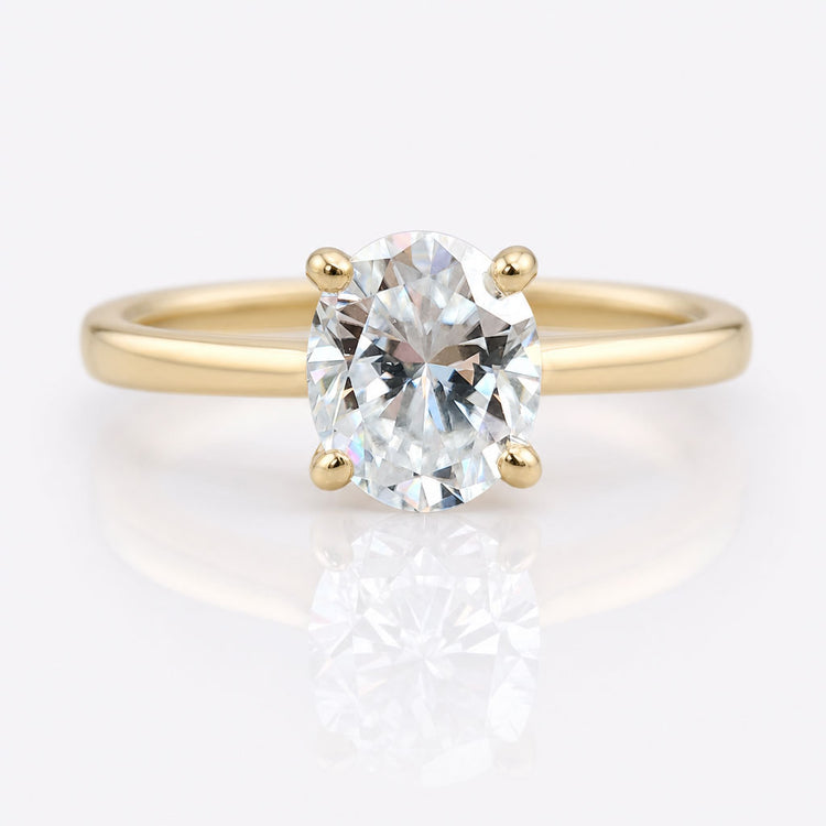 Classic Comfort Fit Cathedral Oval Cut Moissanite Engagement Ring