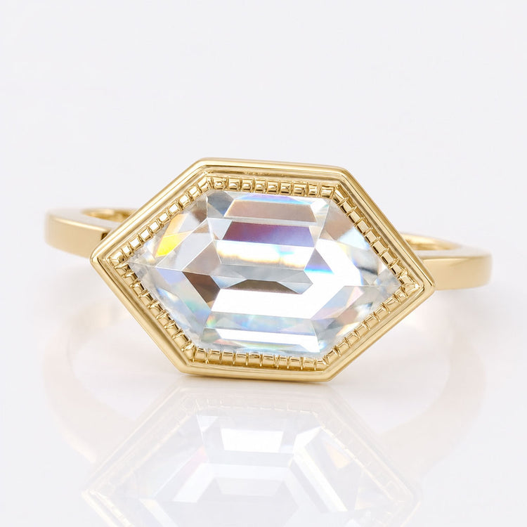 1.59 CT Hexagon Milgrain Solitaire Moissanite Engagement Ring