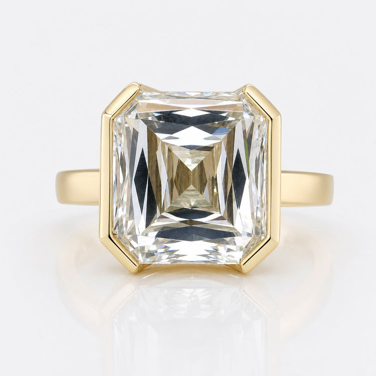 Unique 9.14 CT Criss Cut Moissanite Half Bezel Set Solitaire Engagement Ring