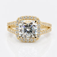Cushion Cut Colourless Moissanite Split Shank Halo Ring 2.9 TCW