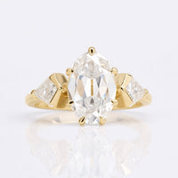 2.60 TCW Oval OEC with kite cut Three Stone Moissanite Engagement Ring