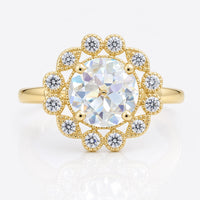 Floral Style Round OEC Moissanite Halo Engagement Ring