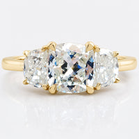 Cushion Divine with Half-moon Three Stone White Gold Engagement Ring