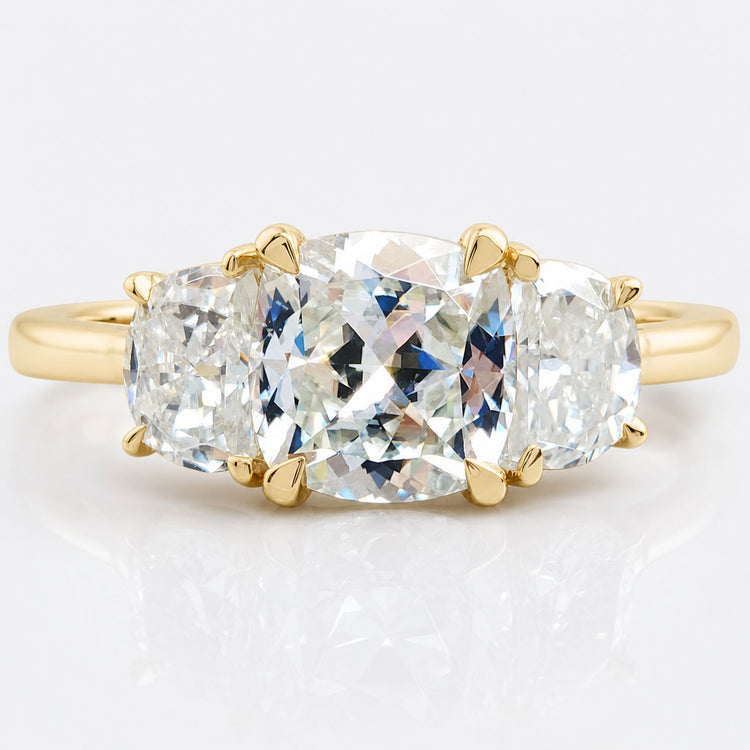 Cushion Divine with Half-moon Three Stone White Gold Engagement Ring