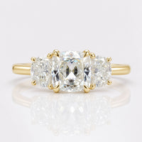 Cushion Moissanite Divine and Half Moon Three Stone Ring 1.8 TCW