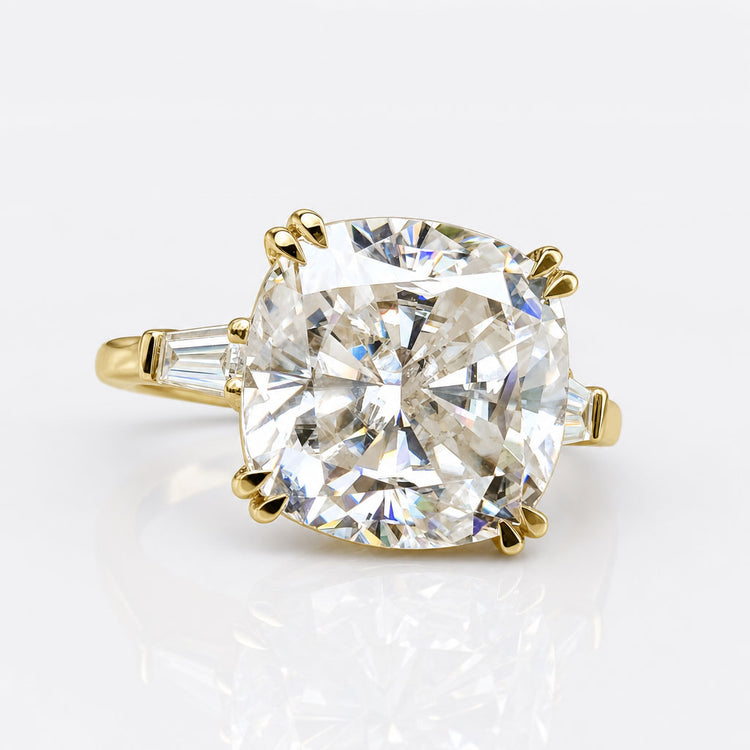 Cushion Moissanite Tapered Baguette Classic Three Stone Ring