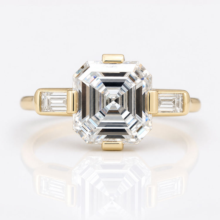 Asscher Moissanite Tapered Baguette Classic Three Stone Ring