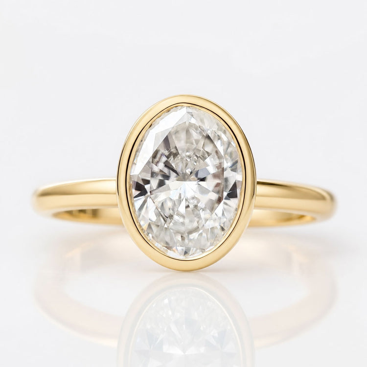 Oval Moissanite Bezel Set Solitaire Ring 2 CT