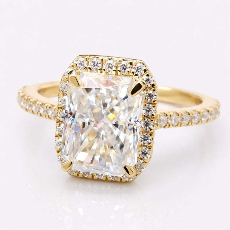 Radiant Cut Moissanite Petite Pavé Hidden Halo Ring 1.8 CT